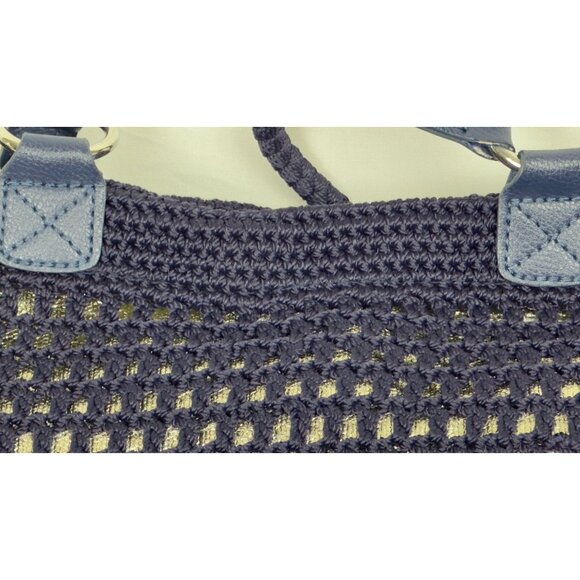 The Sak Navy Crochet Tote Bag With Zipper Pocket & Shoulder Straps - Picture 12 of 16